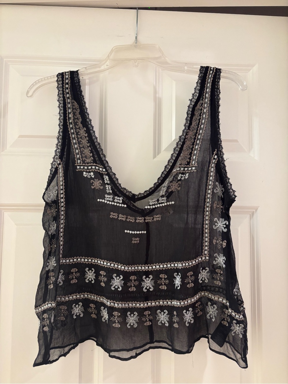 Ecote Black Sheer Embroidered Camisole with Silver Accents